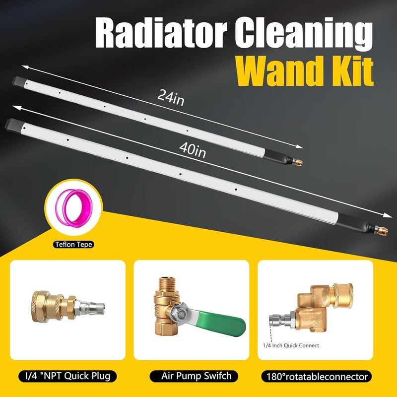 OSUTEER 40" & 24" Radiator Cleaning Wand 2-Piece Set - 4500 PSI Stainless Steel Dual Water/Air Radiator Cleaner with Quick Connect Adapter & Nozzle Tips for Cars, Trucks, RVs, Heavy Equipment - Image 2